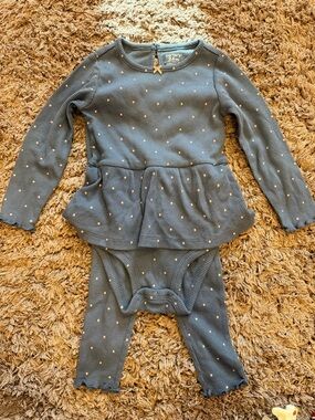 Carter's Blue Long-Sleeve Peplum Dot Two-Piece Set